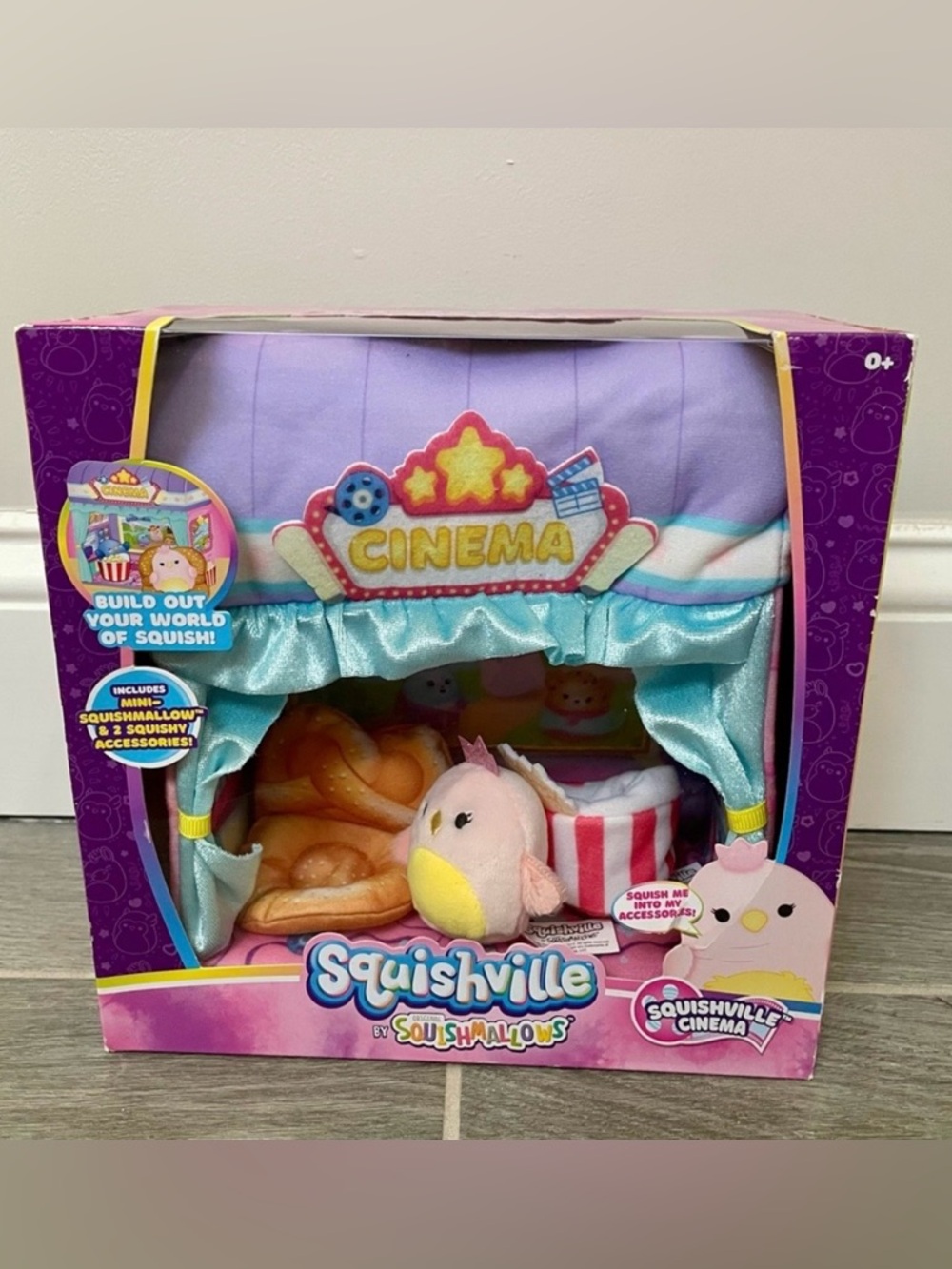 Squishville Squishmallows Cinema Movies Set Harmony Swan Pretzel Chair Popcorn